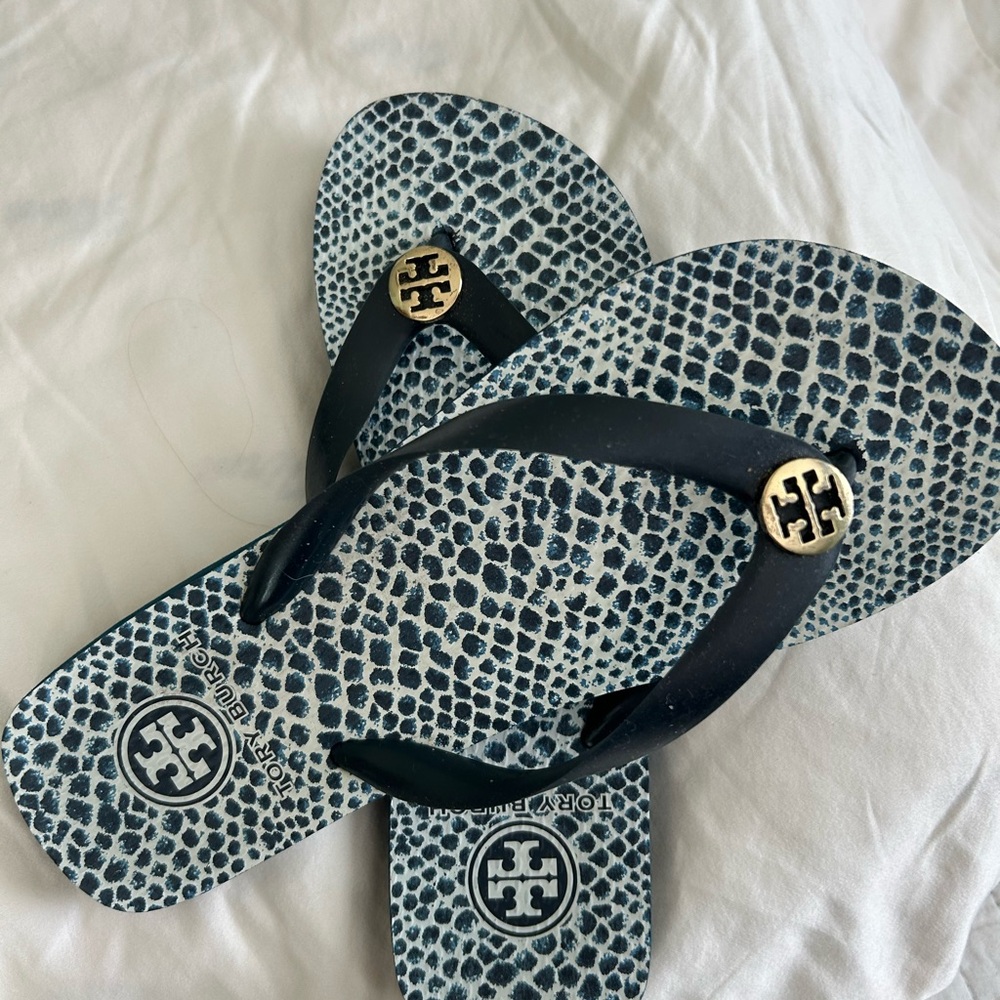 Tory Burch Blue and Black Flip Flops